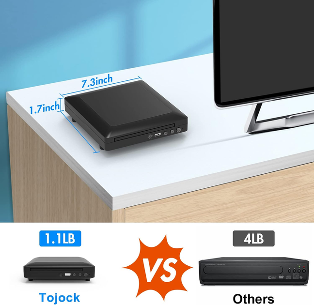 DVD-програвач Toioik DVP-508 Mini HDMI Full HD 1080p, All Region, USB, AV, пульт дистанційного керування, компактний, чорний - зображення 8