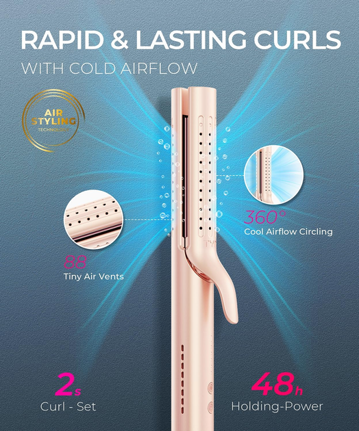 Плойка-стайлер 2 в 1 TYMO Airflow 2.0 Rose Gold: выпрямитель и бигуди, ионизация, 5 режимов, титановое покрытие - изображение 3