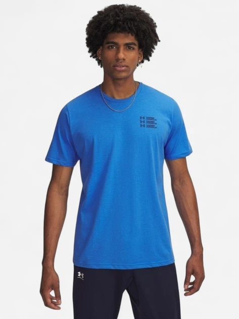 Чоловіча спортивна футболка Under Armour UA Triple Stack 6004173-402 бавовняна синя Розмір XL - Фото 1 Чоловіча спортивна футболка Under Armour UA Triple Stack 6004173-402 бавовняна синя Розмір XL - зображення 1