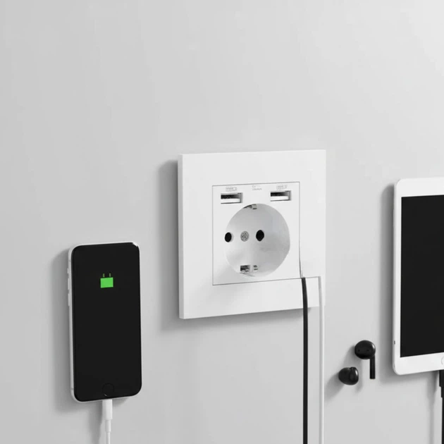 Розетка Coswall с заземлением и 2 USB-портами Пластик Белая - Фото 4 Розетка Coswall с заземлением и 2 USB-портами Пластик Белая - изображение 4