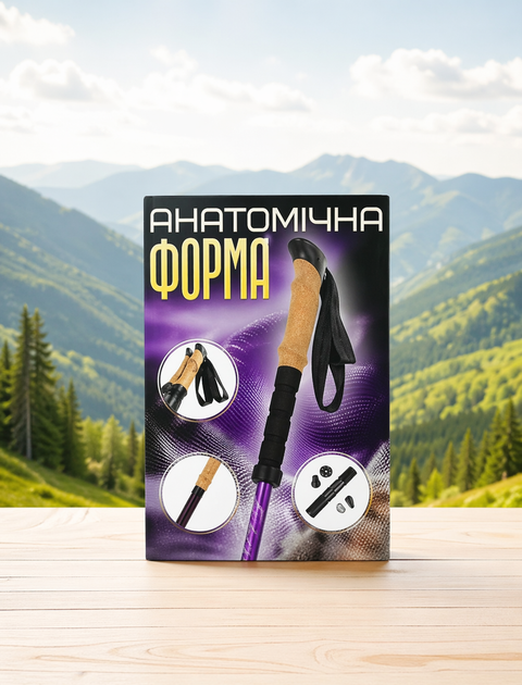 Палиці для скандинавської ходьби Moltis Relax MR-140, фіолетові, з амортизацією Antishock 10027 - зображення 4
