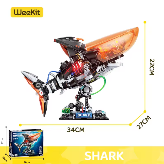 Конструктор акула Shark стимпанк з підсвіткою STEM конструктор для дітей і дорослих, 1076 деталей - зображення 2