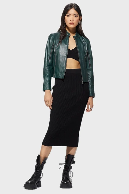 Жіноча зелена шкіряна куртка soft zip 223 YPS S 107284 - Фото 2 Жіноча зелена шкіряна куртка soft zip 223 YPS S 107284 - зображення 2