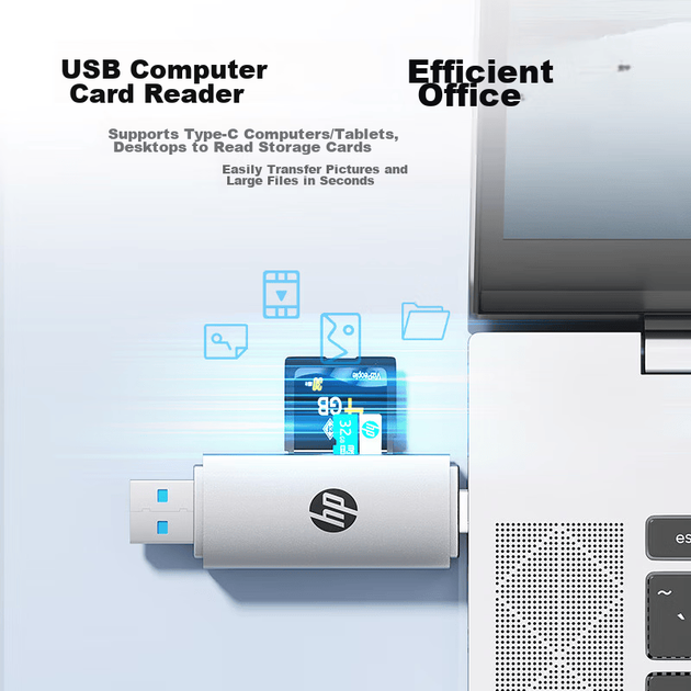 Зчитувач карт пам'яті HP з двома портами Type-C та USB, підтримує передачу даних на карти SD/TF, сумісний зі смартфонами, комп'ютерами, планшетами, iPad, відеореєстраторами та пристроями спостереження - зображення 2