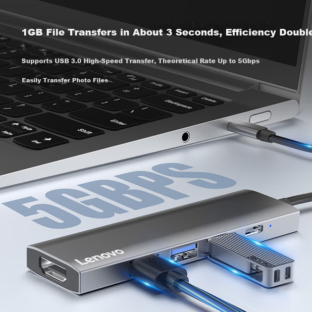 Док-станция Lenovo Type-C с разветвителем кабеля HDMI, поддержкой зеркального отображения экрана 4K30 Гц и быстрой зарядкой PD для настольных компьютеров и ноутбуков. - Фото 3 Док-станция Lenovo Type-C с разветвителем кабеля HDMI, поддержкой зеркального отображения экрана 4K30 Гц и быстрой зарядкой PD для настольных компьютеров и ноутбуков. - изображение 3
