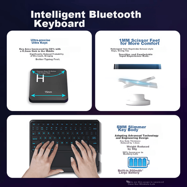 Чохол-клавіатура Zhisihui Bluetooth для Xiaomi Pad 5/5Pro 11-дюймовий, знімний магнітний силіконовий чохол з надтонкою клавіатурою та підсвічуванням смарт-тачпада, чорний - зображення 5