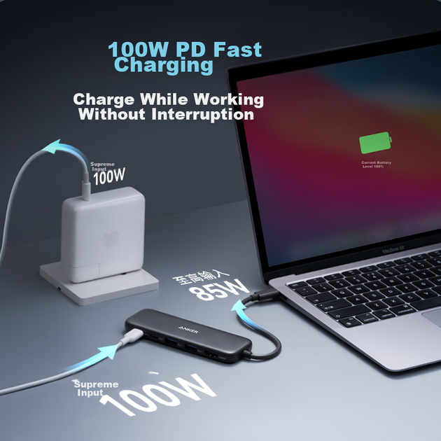 Док-станция расширения ANKE Type-C, USB-кабель для быстрой зарядки PD100 Вт, HDMI-адаптер, док-станция расширения для Huawei, Apple Macbook, планшетов и других устройств, конвертер, Five-I - изображение 6