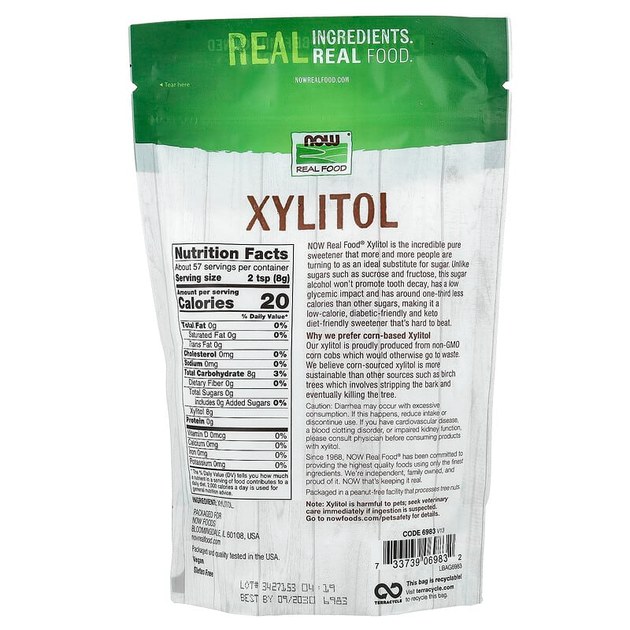 Ксилітол NOW Foods, Real Food "Xylitol" натуральний цукрозамінник з нульовим глікемічним індексом, замінник цукру при діабеті, чистий / без добавок / гранульований у порошку (454 г / 1 фунт) - зображення 2