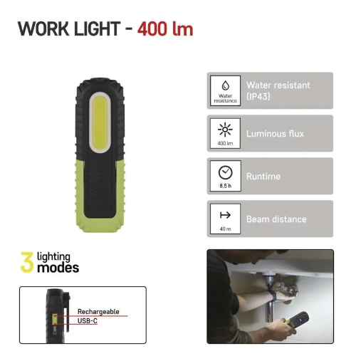 Ліхтар LED EMOS P4531, до 8.5 годин роботи, 400 лм, IP43, акумулятор 2000 мА·год - Фото 2 Ліхтар LED EMOS P4531, до 8.5 годин роботи, 400 лм, IP43, акумулятор 2000 мА·год - зображення 2