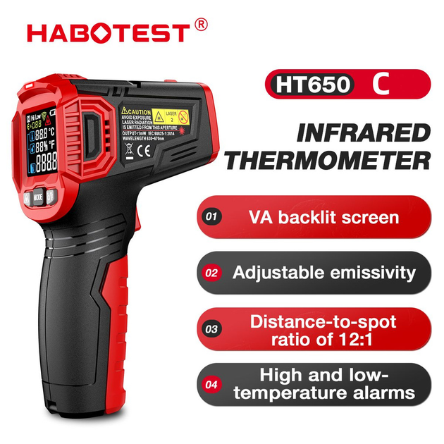 Пирометр HABOTEST HT650C цифровой инфракрасный термометр -50–800°C EMS=0.1-1.00 DS=12:1 многолучевой лазер - изображение 5