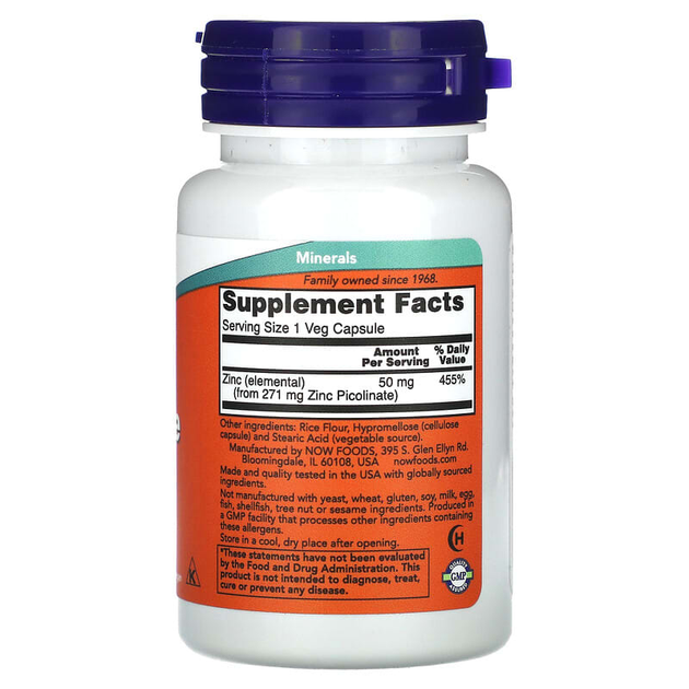 Піколінат цинку NOW Foods "Zinc Picolinate" 50 мг (30 капсул) - Фото 2 Піколінат цинку NOW Foods "Zinc Picolinate" 50 мг (30 капсул) - зображення 2