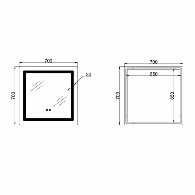 Зеркало Lidz Kubis (KU2) 700х700 с LED-подсветкой, сенсорным управлением Touch, антизапотеванием, диммером и регулировкой яркости - изображение 2
