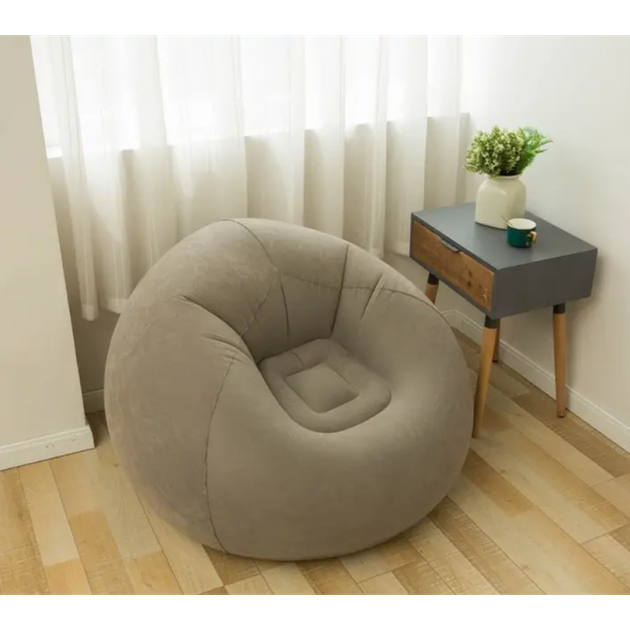 Надувне крісло-пуф Inflatable Sofa Надувне крісло-мішок 110×110×85 см з насосом Бежевий - зображення 4