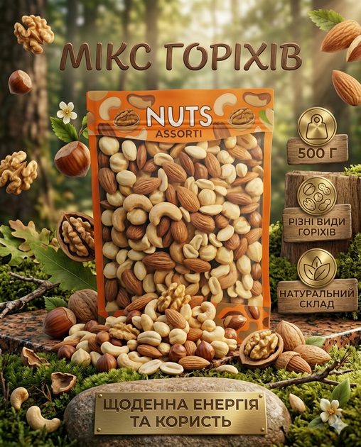 Ассорти натуральных орехов Nuts Assorti 500 г, перекус - Фото 1 Ассорти натуральных орехов Nuts Assorti 500 г, перекус - изображение 1