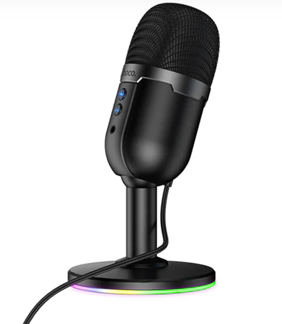 Настольный микрофон Hoco Bright USB L25 конденсаторный RGB подсветка для стрима и записи - Фото 2 Настольный микрофон Hoco Bright USB L25 конденсаторный RGB подсветка для стрима и записи - изображение 2