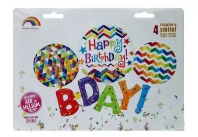 Набір фольгованих кульок "Happy Birthday" 4 шт декоративні для свят - зображення 2