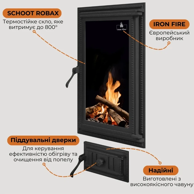 Дверцята для печі роздільні Iron Fire Brown 440x640 мм із піддуванням 315х180 - изображение 3