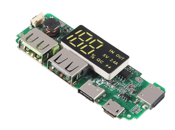 Плата повербанка 18650 1S с LCD индикатором заряда 2 USB выхода 5 V 2.4 A с защитой - Фото 1 Плата повербанка 18650 1S с LCD индикатором заряда 2 USB выхода 5 V 2.4 A с защитой - изображение 1