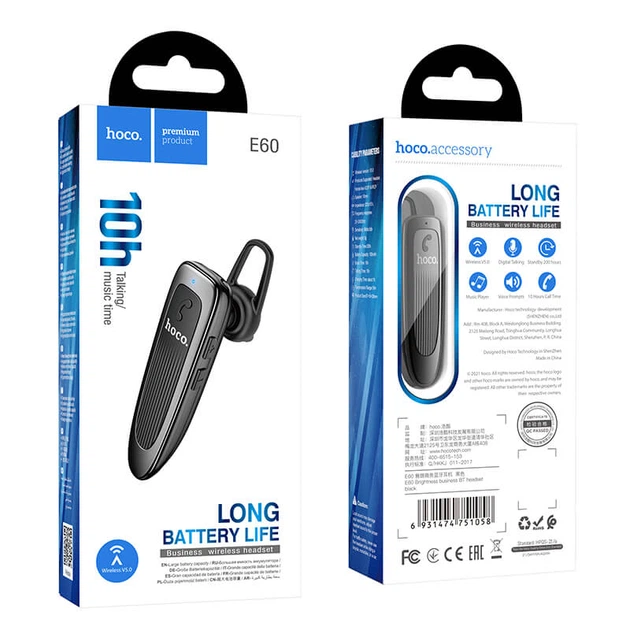 Bluetooth-гарнітура для телефону HOCO Brightness business E60 Чорний - изображение 4