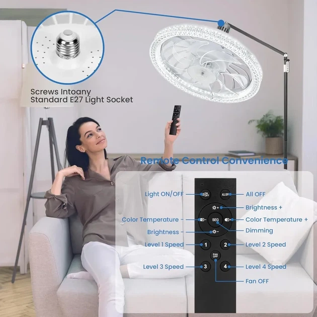 LED лампа с вентилятором AY1035 E27 2в1 • Потолочная светодиодная лампа-вентилятор для дома и дачи - изображение 4