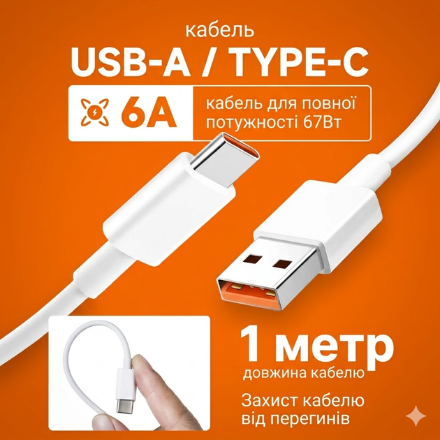 Турбо зарядка 67w Turbo Charge блок + кабель Type-C анимация Белый - изображение 4