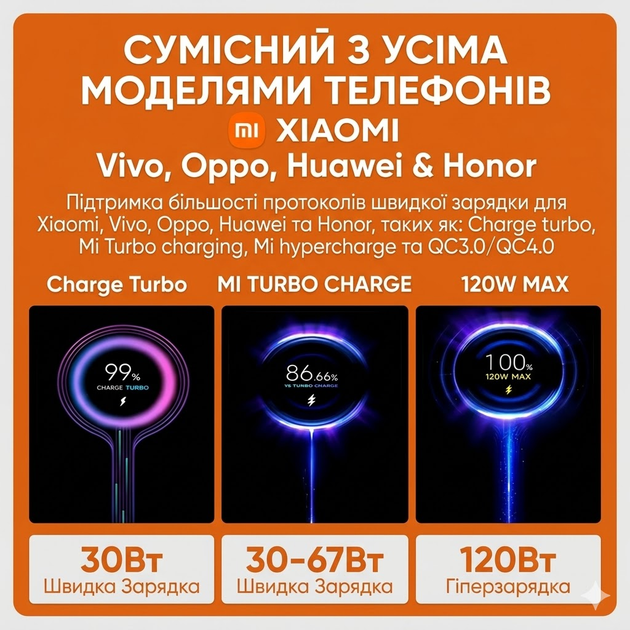 Турбо зарядка 67w Turbo Charge блок + кабель Type-C анимация Белый - изображение 6