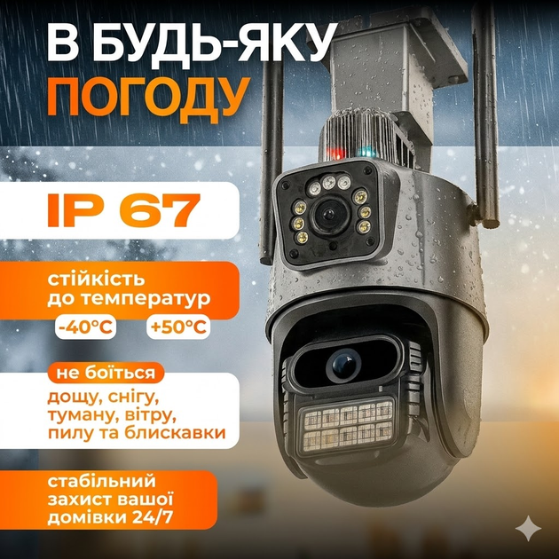 Вулична 4G-камера відеоспостереження поворотна Dual Lens Zoom 8MP з сиреною та подвійним об'єктивом - зображення 5