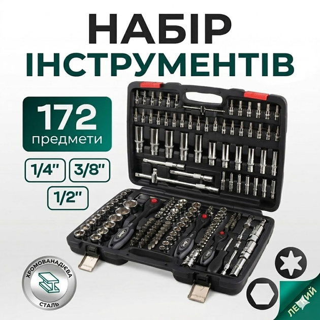 Набор инструментов профессиональный 172 предмета хром-ванадиевая сталь в противоударном кейсе - Фото 1 Набор инструментов профессиональный 172 предмета хром-ванадиевая сталь в противоударном кейсе - изображение 1