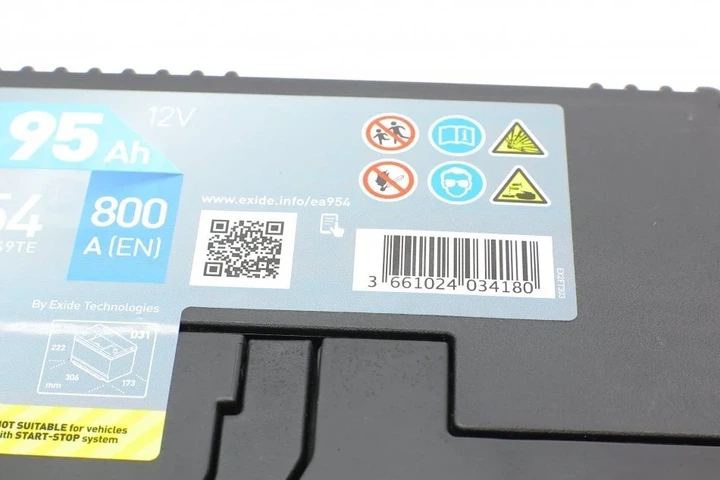 Акумулятор EXIDE EA954 Lexus LX; Toyota Land Cruiser, 4-Runner, Rav-4, Corolla, Carina, Camry; Mitsubishi L200, Pajero; Hyundai Elantra, Santa Fe, H-1, Tucson; Mazda 6; Nissan Primera 01579A112K, 45417501, DP370APU100CH0U - изображение 5