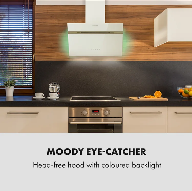 Витяжка Klarstein Alina Cooker 60 см біла, світлодіодний дисплей, внутрішнє освітлення, переднє скло біле 10034105 (my-5037) - изображение 2