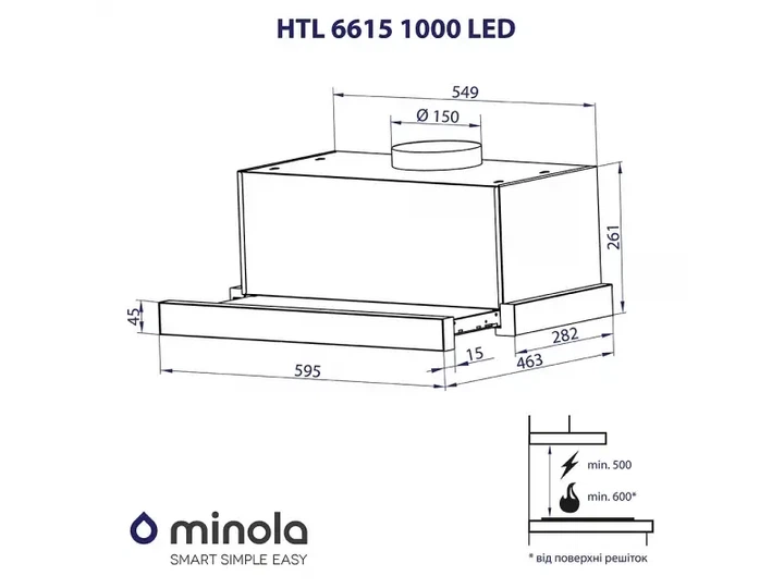 Витяжка вбудована Minola HTL 6615 WH 700 LED - Фото 5 Витяжка вбудована Minola HTL 6615 WH 700 LED - изображение 5