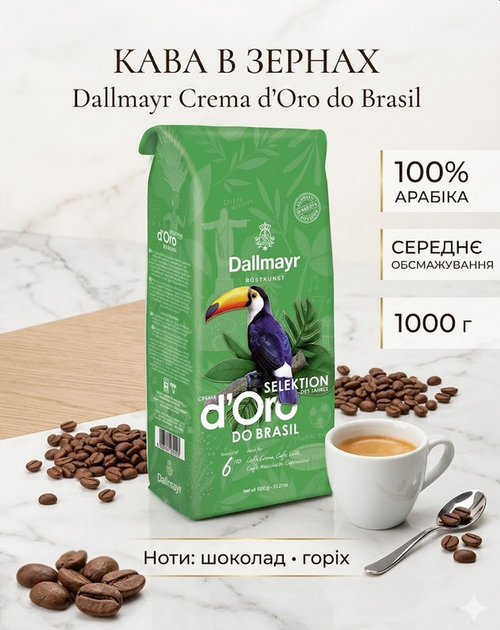 Кофе зерновой 1 кг Dallmayr Crema d'Oro do Brasil арабика среднее обжаривание - Фото 8 Кофе зерновой 1 кг Dallmayr Crema d'Oro do Brasil арабика среднее обжаривание - изображение 8
