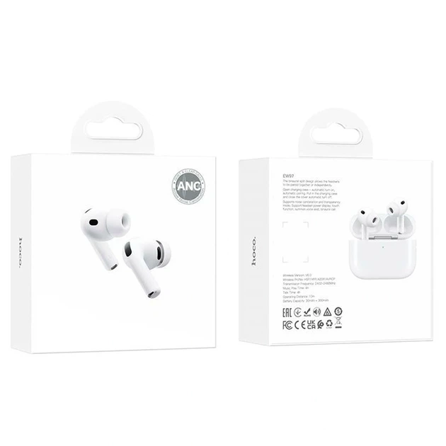 Навушники Bluetooth Hoco EW97 True Wireless з активним шумопоглинанням білі - Фото 2 Навушники Bluetooth Hoco EW97 True Wireless з активним шумопоглинанням білі - зображення 2