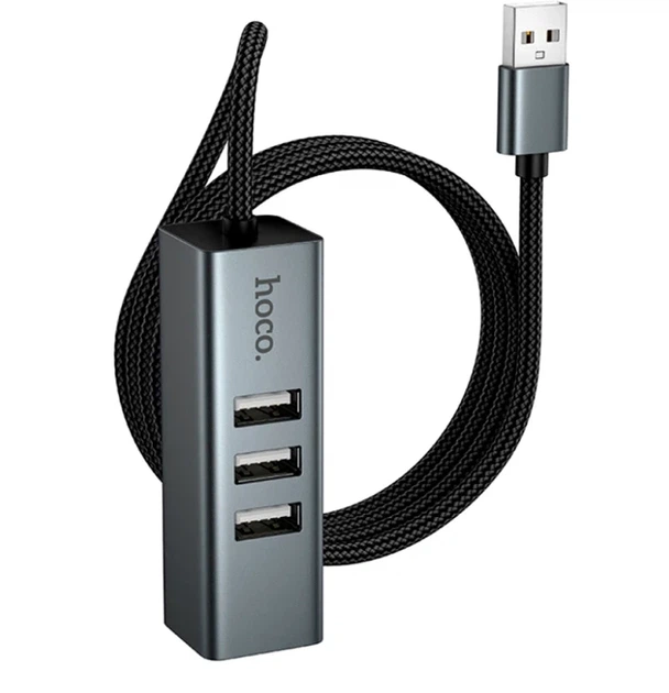 USB-хаб Hoco HB1D 4 в 1 сірий три USB 2.0 RJ45 для ноутбука та комп'ютера алюмінієвий сплав довжина кабелю 1 м - Фото 4 USB-хаб Hoco HB1D 4 в 1 сірий три USB 2.0 RJ45 для ноутбука та комп'ютера алюмінієвий сплав довжина кабелю 1 м - зображення 4