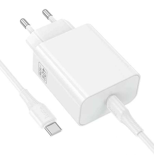 Зарядний пристрій Hoco C162A 40Вт USB Type-C білий з кабелем Type-C на Type-C для швидкого заряджання - Фото 1 Зарядний пристрій Hoco C162A 40Вт USB Type-C білий з кабелем Type-C на Type-C для швидкого заряджання - зображення 1