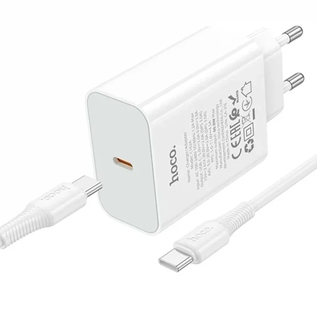 Зарядний пристрій Hoco C162A 40Вт USB Type-C білий з кабелем Type-C на Type-C для швидкого заряджання - Фото 8 Зарядний пристрій Hoco C162A 40Вт USB Type-C білий з кабелем Type-C на Type-C для швидкого заряджання - зображення 8