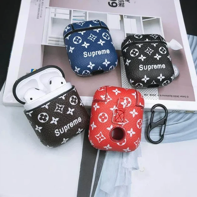 Футляр для навушників Airpods 1 2 пластиковий силіконовий червоний Supreme Red з карабіном - зображення 6
