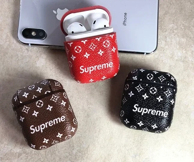 Футляр для навушників Airpods 1 2 пластиковий силіконовий червоний Supreme Red з карабіном - зображення 7