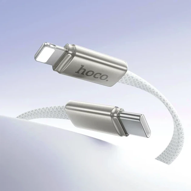 Кабель Hoco X125 Exceso Lightning Type-C 30W 1 м білий нейлонова обплетення для заряджання та передачі даних - зображення 4