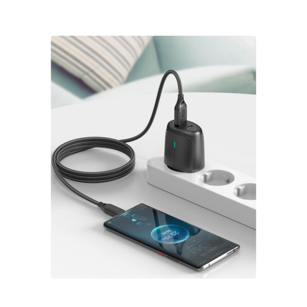 Кабель USB Micro 2.4A 1м чорний нейлоновий для заряджання та синхронізації XO NB235 Zebra - Фото 3 Кабель USB Micro 2.4A 1м чорний нейлоновий для заряджання та синхронізації XO NB235 Zebra - зображення 3
