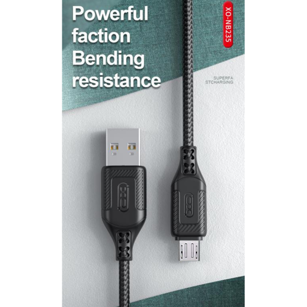 Кабель USB Micro 2.4A 1м чорний нейлоновий для заряджання та синхронізації XO NB235 Zebra - Фото 6 Кабель USB Micro 2.4A 1м чорний нейлоновий для заряджання та синхронізації XO NB235 Zebra - зображення 6
