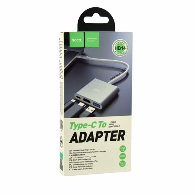 Переходник Hoco HB14 Type-C USB3.0 HDMI PD 67Вт 4К 30Гц алюминий черный - Фото 2 Переходник Hoco HB14 Type-C USB3.0 HDMI PD 67Вт 4К 30Гц алюминий черный - изображение 2