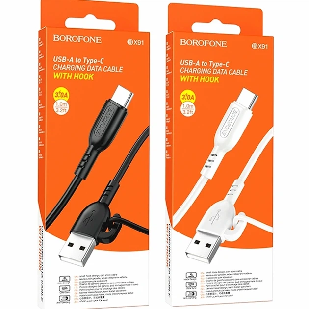 Кабель USB Borofone BX91 Type-C 3A 1м белый PVC для зарядки и синхронизации - Фото 2 Кабель USB Borofone BX91 Type-C 3A 1м белый PVC для зарядки и синхронизации - изображение 2