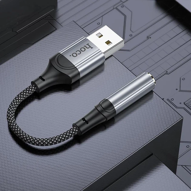Перехідник Hoco LS36 USB to AUX 3.5mm female 12см чорний з підтримкою мікрофона та управління - зображення 8