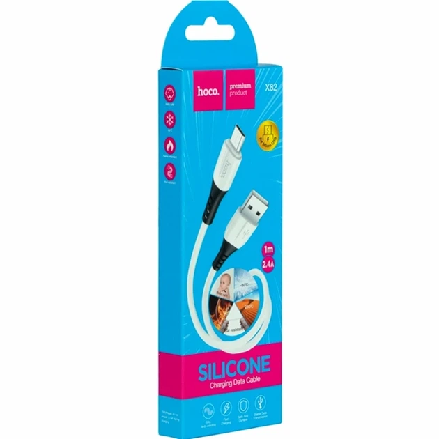 Кабель USB Hoco X82 Micro 1м 2.4А белый для зарядки и передачи данных из силикона и пластика - изображение 2