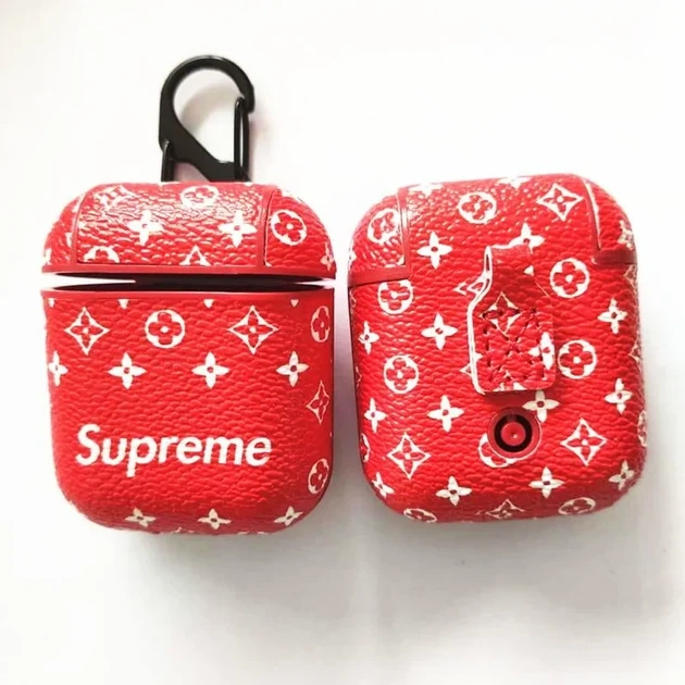 Футляр для навушників Airpods 1 2 пластиковий силіконовий червоний Supreme Red з карабіном - зображення 4