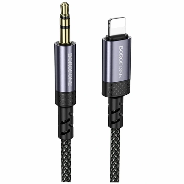 Кабель Aux Borofone BL24 Lightning 1м серый алюминиевый для подключения наушников к iPhone и iPad - Фото 1 Кабель Aux Borofone BL24 Lightning 1м серый алюминиевый для подключения наушников к iPhone и iPad - изображение 1