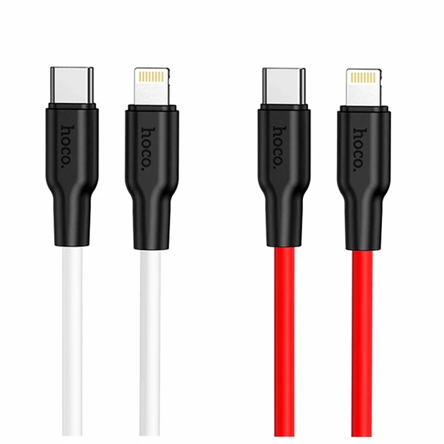 Кабель USB Type-C to Lightning 20W 1м 3А чорно-білий Hoco X21 Plus силіконовий - Фото 2 Кабель USB Type-C to Lightning 20W 1м 3А чорно-білий Hoco X21 Plus силіконовий - зображення 2