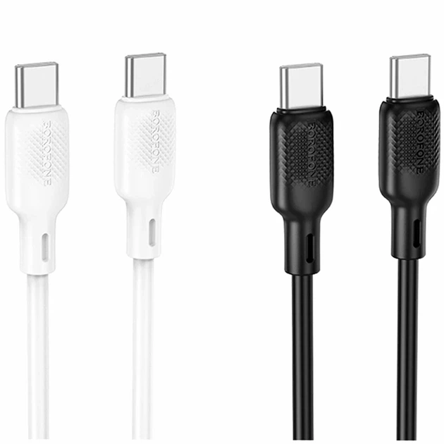Кабель USB Type-C to Type-C 60W 1м 3A силікон білий Borofone BX113 - Фото 2 Кабель USB Type-C to Type-C 60W 1м 3A силікон білий Borofone BX113 - зображення 2