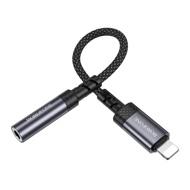 Перехідник Borofone BV24 Lightning AUX 3.5mm 15см сірий алюмінієвий сплав текстиль - зображення 6